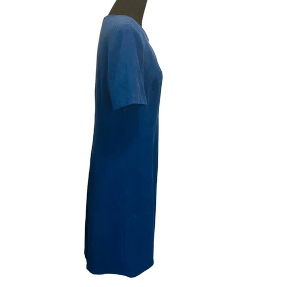 Vintage R & K Originals Blue Vegan Suede Pleated Fit and Flare Dress, Sz 10 - Picture 6 of 9